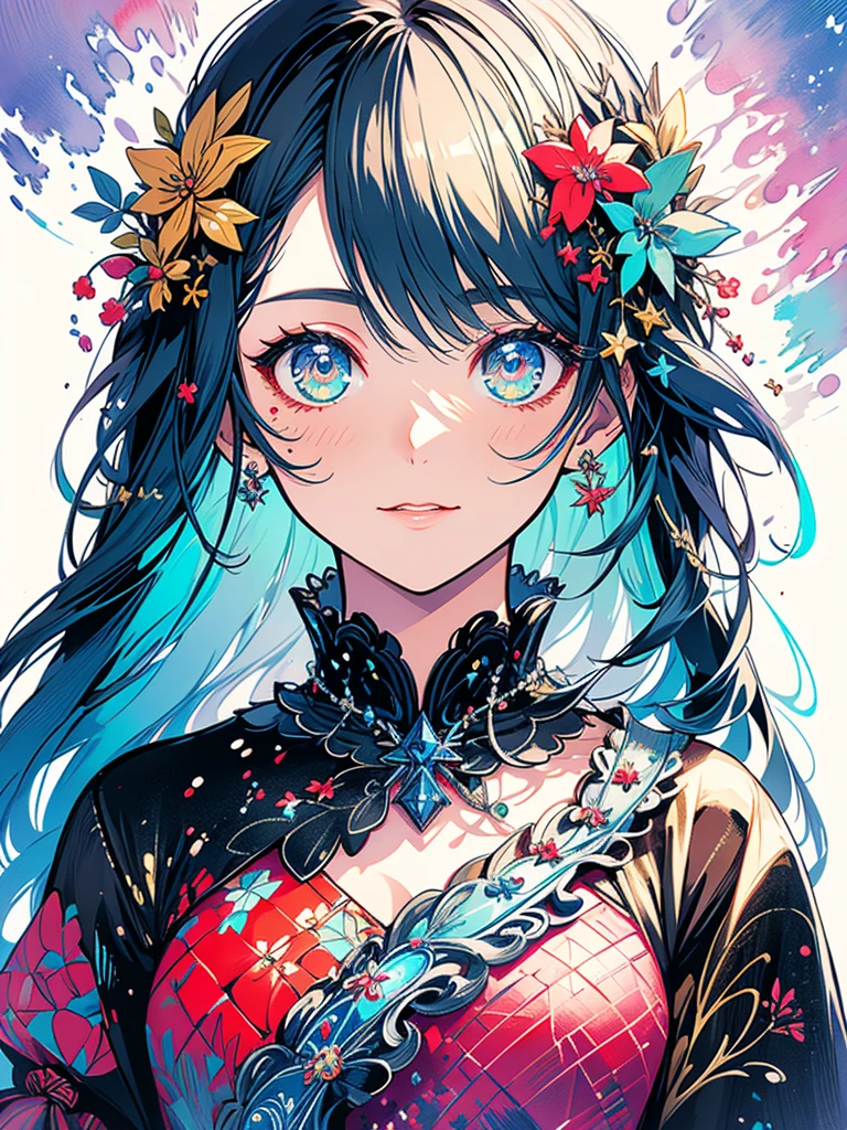 (masterpiece,Top,,Official Art,Beautiful Beauty:1.2),(1girl:1.3),Extremely detailed,Colorful,The most detailed,(Watercolor:1.3),Optical Hybrid,Playful pattern,Lively texture,Rich colors,Unique visual effects