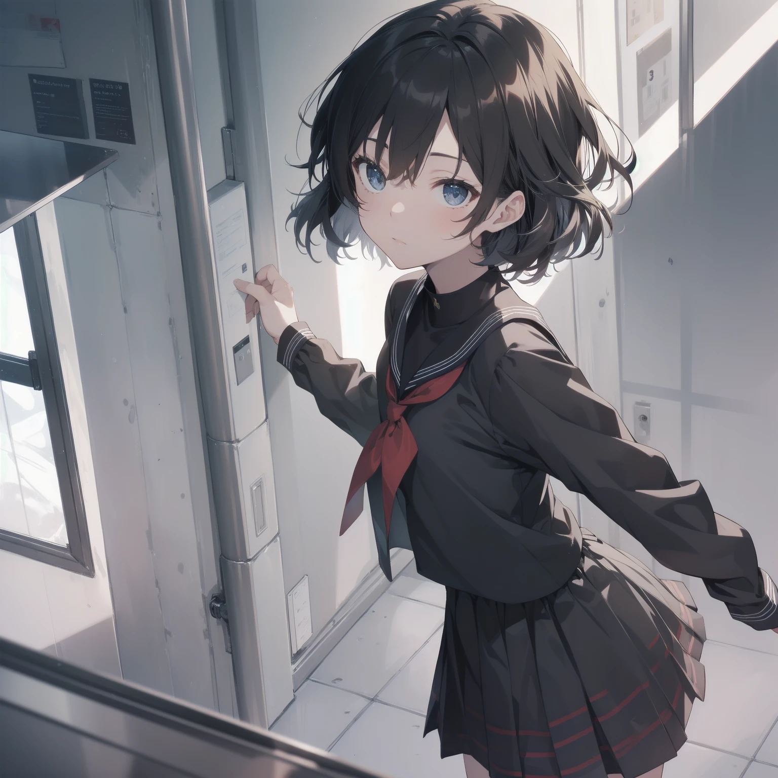 ultra-absurdres-Top quality by artist God, ultra-detailed, high resolution, anime moe artstyle, best anime 8k konachan wallpaper, pixiv contest winner, pool:2810, perfect anatomy,break, 1girl, (Please draw a girl walking sleepily to school alone. )break,(Solo,little female, 13-year-old:1.3),Full limbs, complete fingers,a junior high school student, (very short hair), short cut, flat chest, , small butt, small black eyes, beautiful detailed eyes, well-proportioned iris and pupils, expressive eyes, highres detailed hair, soft expression, salor school_uniform, sailor collar, serahuku, bow, pleated skirt,(Detailed Lighting), (Detailed background), in the School commute route. break,super detailed skin, Best cinematic lighting powered by famous artist, 8k,beauty illustration,photoshop_(medium),very aesthetic,break,((artist:takafumi )), artist:clamp ,artist:carnelian ,artist:kantoku ,