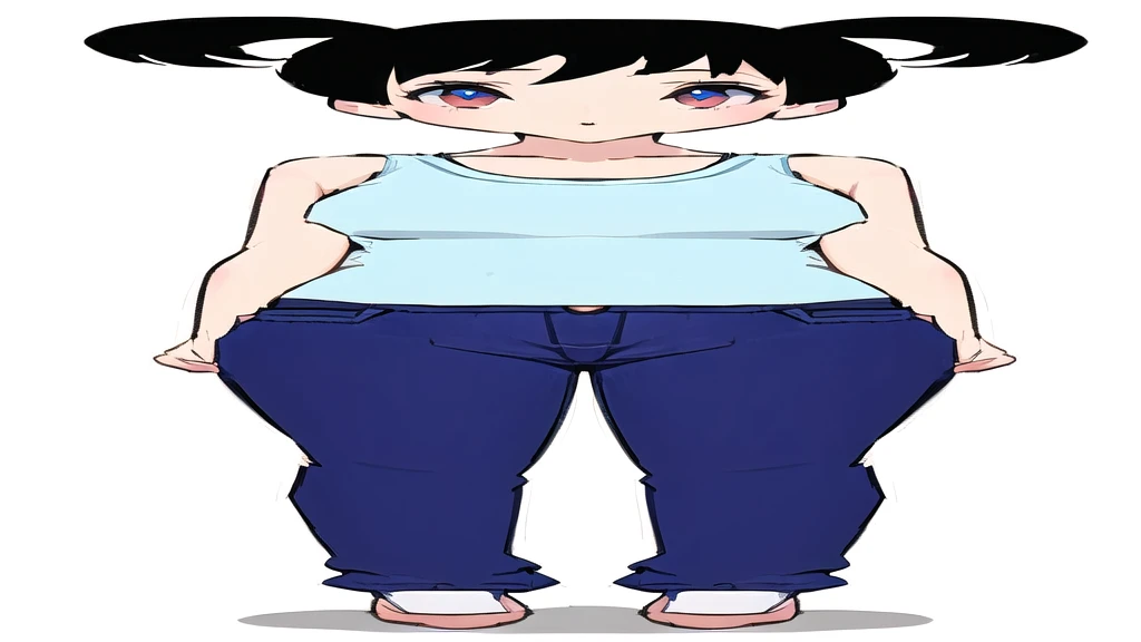 a cartoon girl with a white shirt and blue pants, realistically proportioned body, full body details, centered full body rear-shot, full - body - front - shot, female full body, full body portrait of a short!, inverted triangle body type, thin-waist, ( ( ( wearing jeans ) ) ), full body picture, upper body avatar