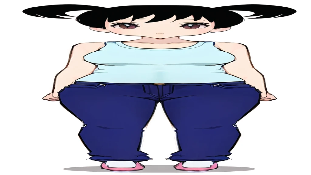 a cartoon girl with a white shirt and blue pants, realistically proportioned body, full body details, centered full body rear-shot, full - body - front - shot, female full body, full body portrait of a short!, inverted triangle body type, thin-waist, ( ( ( wearing jeans ) ) ), full body picture, upper body avatar