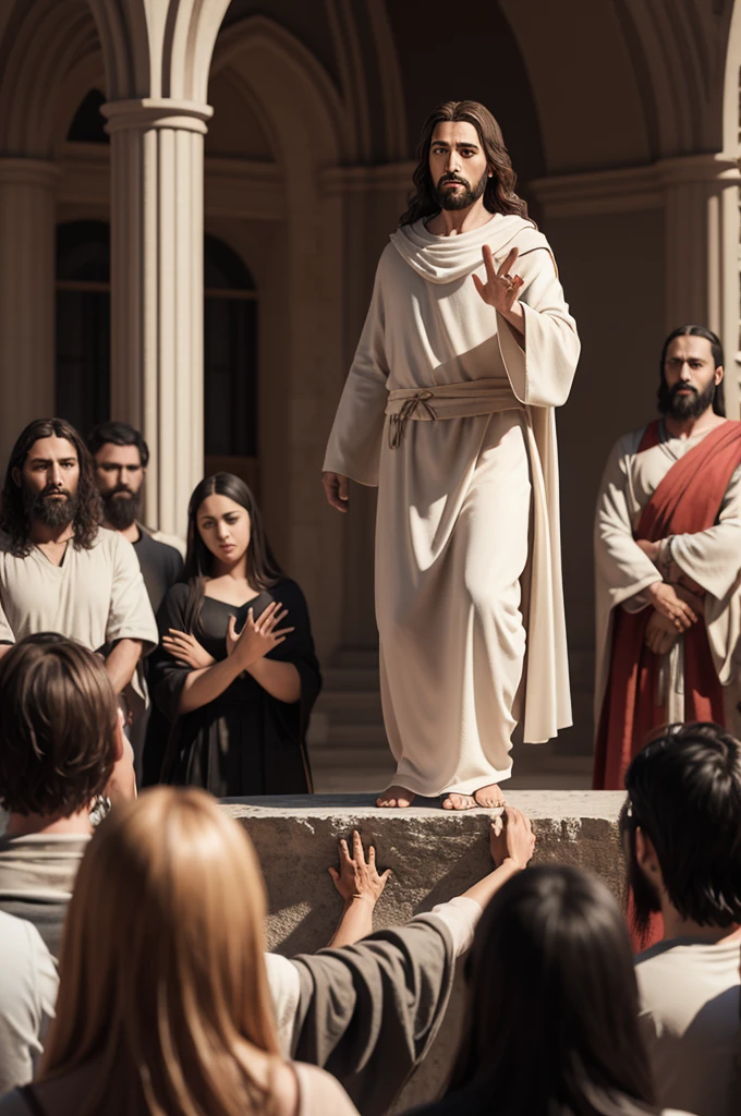 Create a 3D image of Jesus Christ preaching to his disciples!