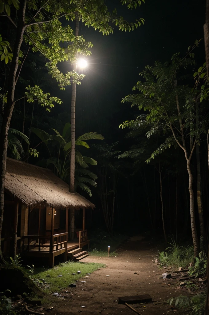 rumah hutan dimalam hari