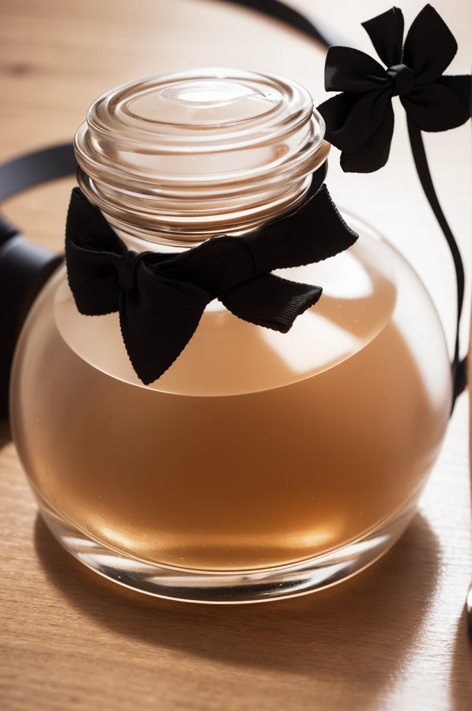 make a realistic feminine perfume with a black bow and a label that says "Love"