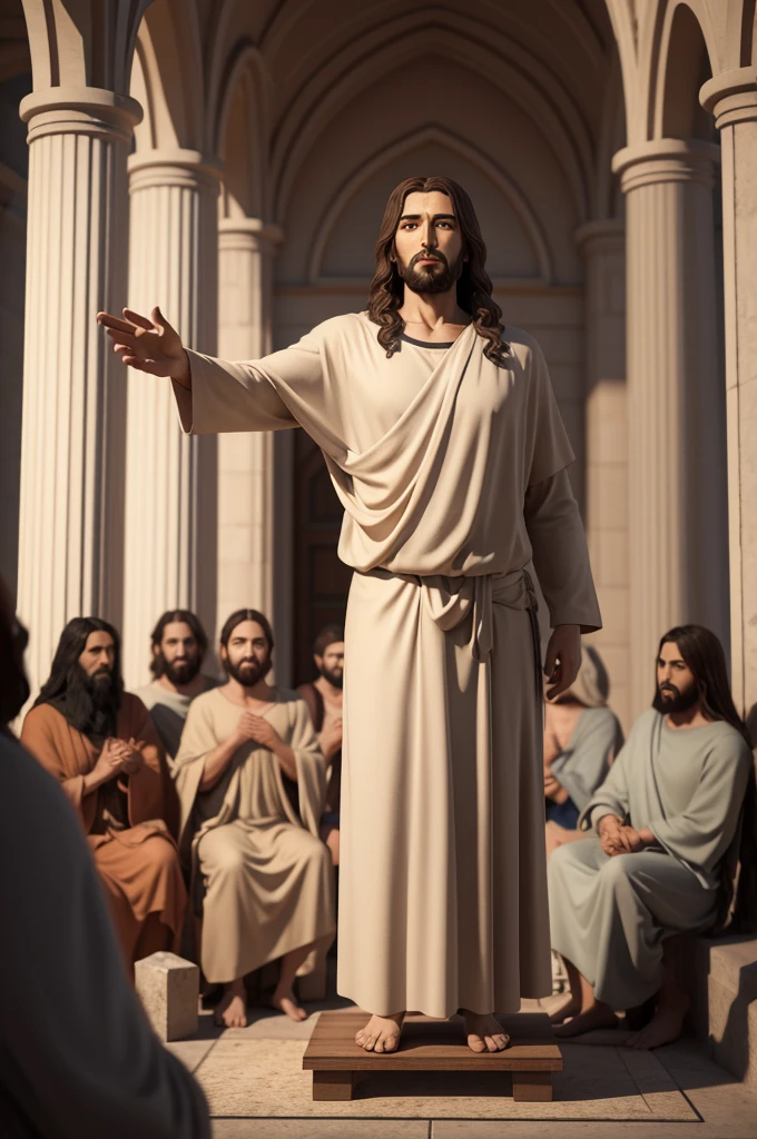 Create a 3D image of Jesus Christ preaching to his disciples!