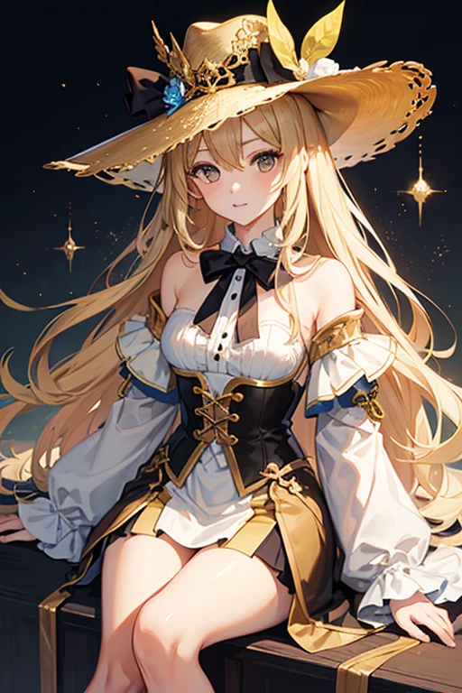 masterpiece, Highest quality, High resolution,Follow the prompts、Anime Style、One Girl、Lady、Long blonde、Pale brown eyes、白色のLadyドレス、Wide-brimmed hat