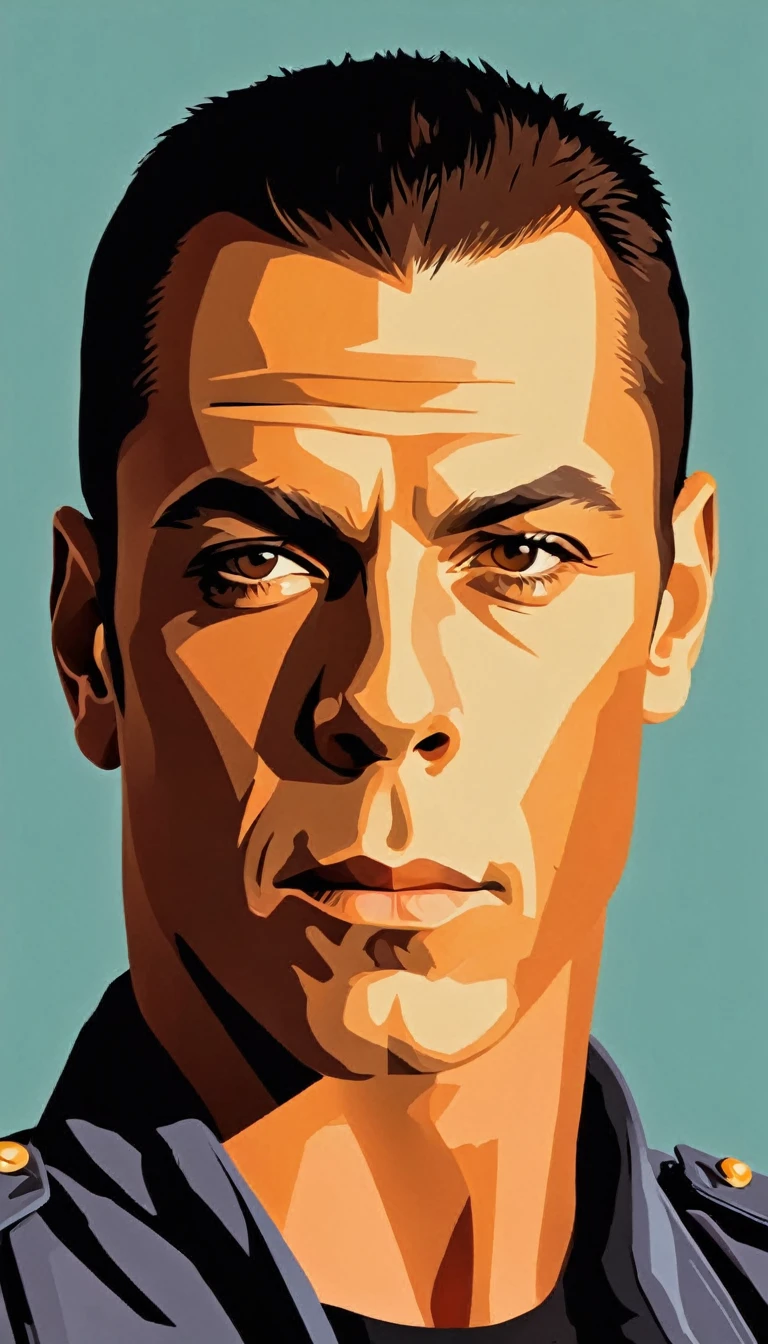 Vector art, vectorized, portrait, Van Damme , Vector art, close up portrait, minimalized, toned colors,