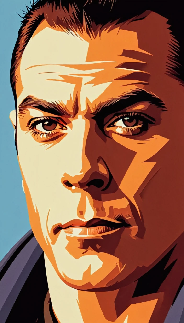 Vector art, vectorized, portrait, Van Damme , Vector art, close up portrait, minimalized, toned colors,