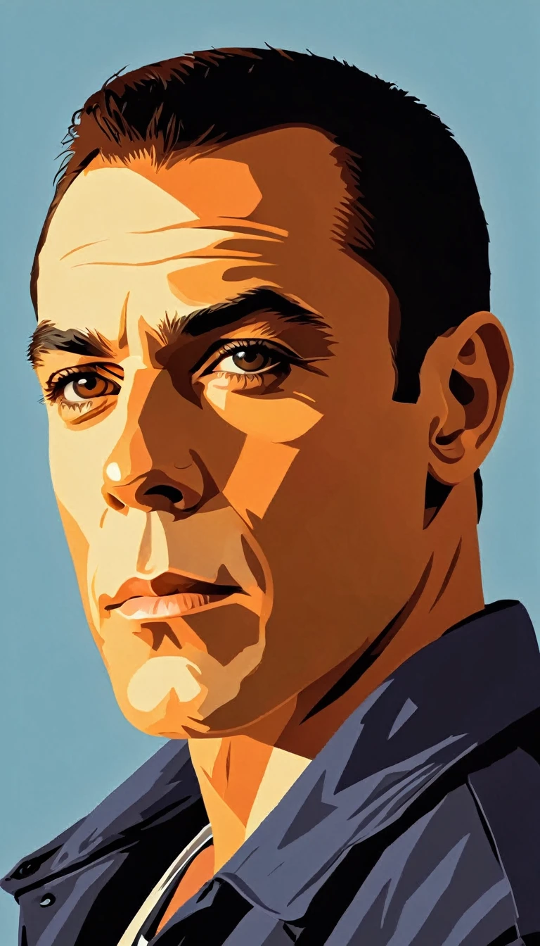 Vector art, vectorized, portrait, Van Damme , Vector art, close up portrait, minimalized, toned colors,