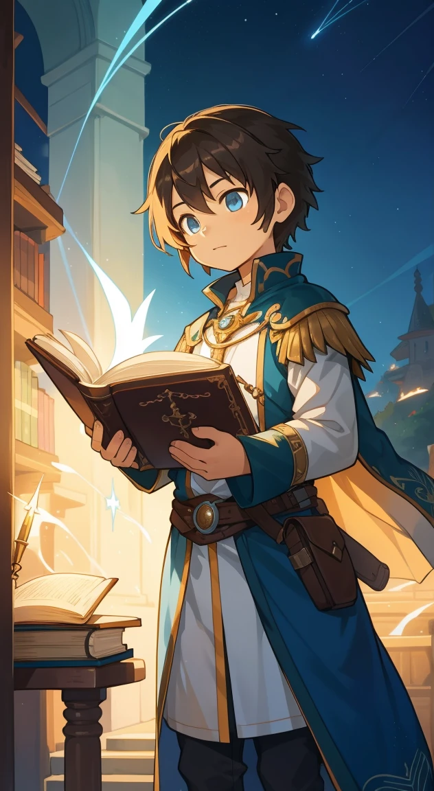 Ein aufgeschlagenes Buch, dickes Buch, altes Buch, Ledereinband, magische Aura, leuchtende Aura