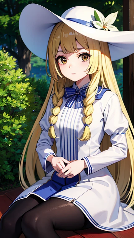 masterpiece, Highest quality, High resolution,Follow the prompts、Anime Style、One Girl、Lady、Long blonde、Pale brown eyes、白色のLadyドレス、Wide-brimmed hat