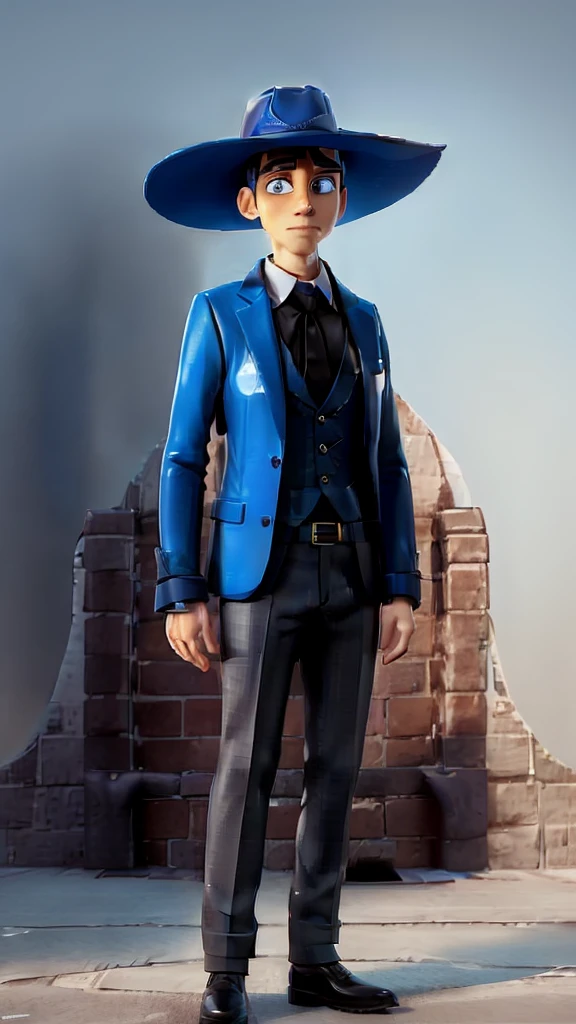 The character in question is represented by a look that mixes mystery and sophistication., standing out for his formal attire and wide-brimmed hat. Furthermore, its futuristic and technological aura is highlighted by bright blue details, giving it a unique and enigmatic atmosphere that will be explored throughout this study.