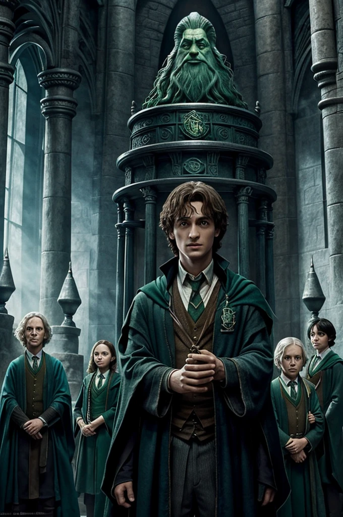 Un dibujo que represente yodas las peliculas de harry potter y que tambien representes a hufglepotf, Slytherin, Grifyndor y Ravenclaw