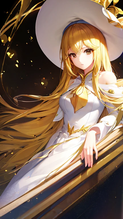 masterpiece, Highest quality, High resolution，Follow the prompts、Anime Style、One Girl、Lady、Long blonde、Pale brown eyes、白色のLadyドレス、Wide-brimmed hat