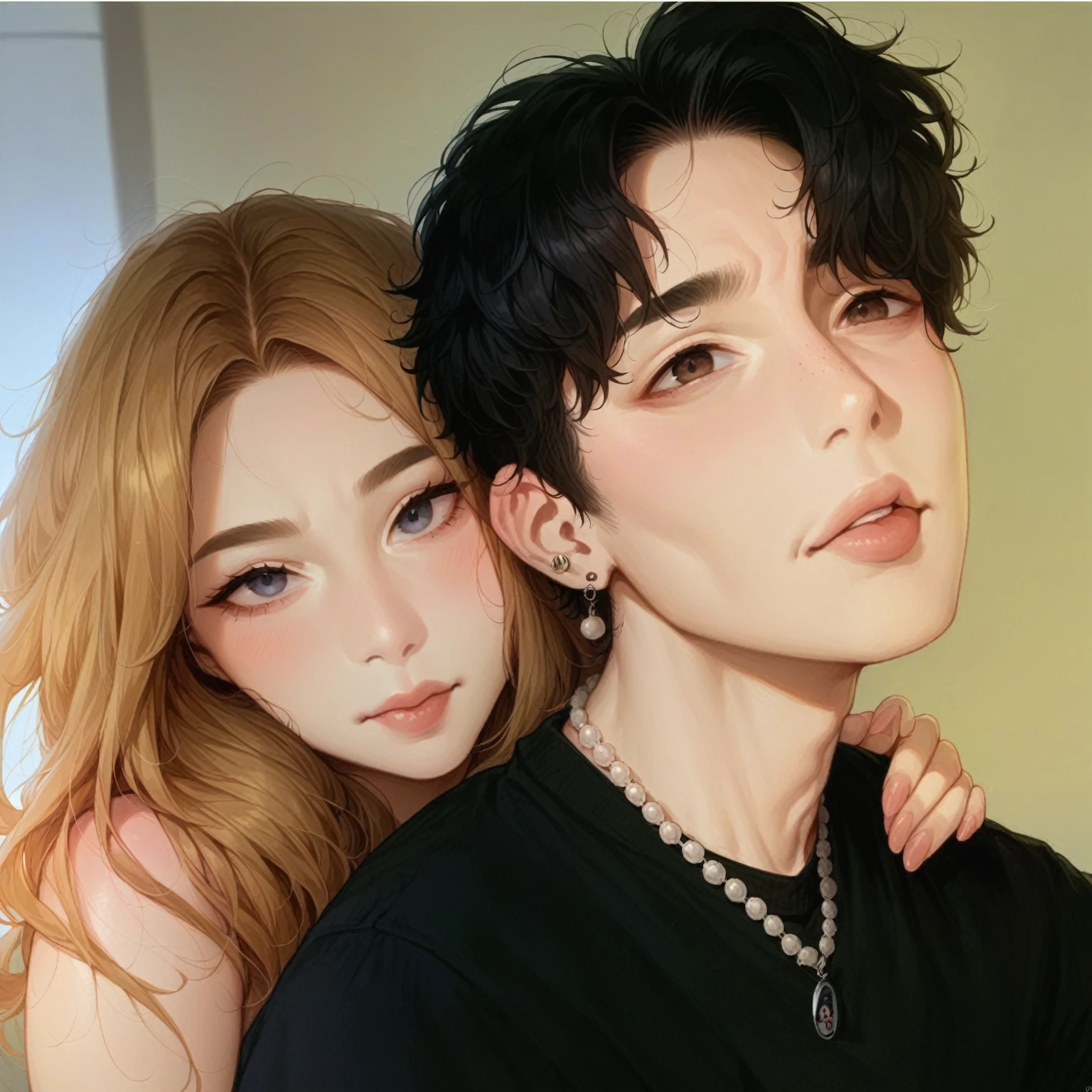 Chica de la izquierda con pelo rojo y cara de Yuqi (G)-idle. Chico de la izquierda con cara de Hyunjin Stray Kids. Kpop.