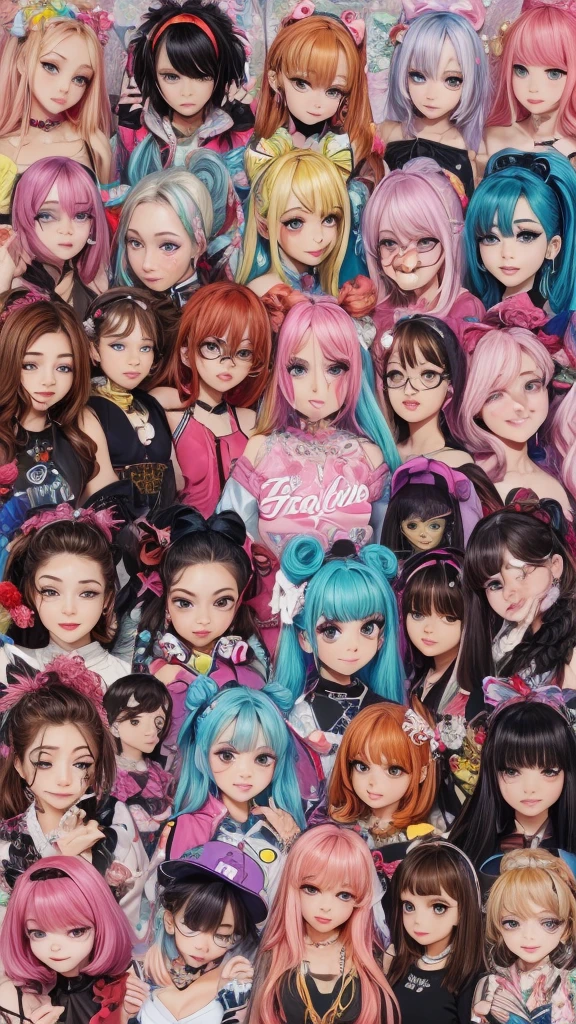 The character costume is KPOP, 9 sets of anime character stickers with different expressions, Hallyu collection style, Anime K-pop art style, Hallyu frontline style, Hallyu art style, kpop style, Official artwork, Chibi Art, Pisif, Blackpink style, Cute KPOP artwork in various poses, The popularity of the art station Pisif