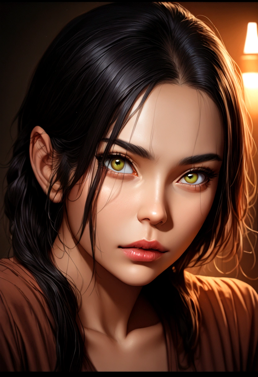 A beautiful woman with long flowing white hair, captivating green eyes, a sensual expression, sitting on the edge of a bed with her knees up, biting her lower lip while gazing directly at the viewer, (best quality,4k,8k,highres,masterpiece:1.2),ultra-detailed,(realistic,photorealistic,photo-realistic:1.37),detailed facial features, intricate textures,soft lighting, warm color tones,portrait,cinematic