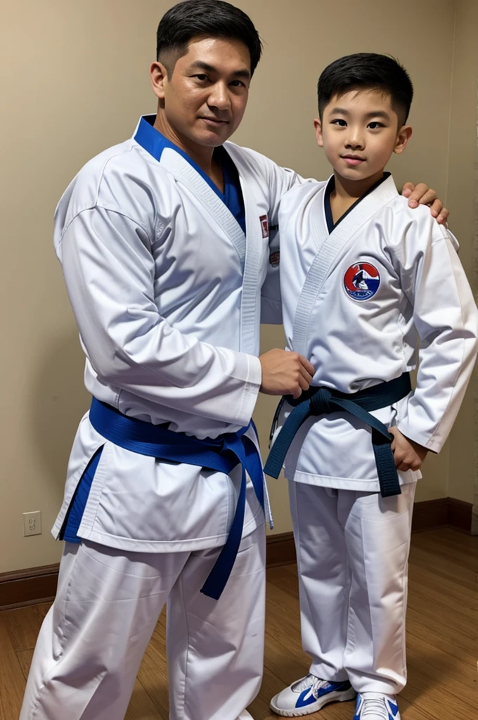 Dad and son in taekwondo uniform