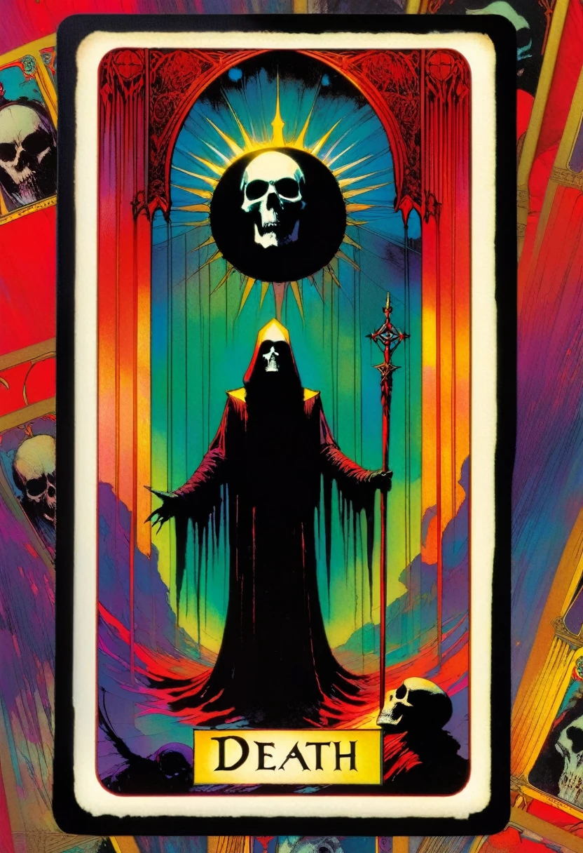 evil incarnate, cosmic horror, tarot card style,(art inspired by Bill Sienkiewicz). oil painting)

