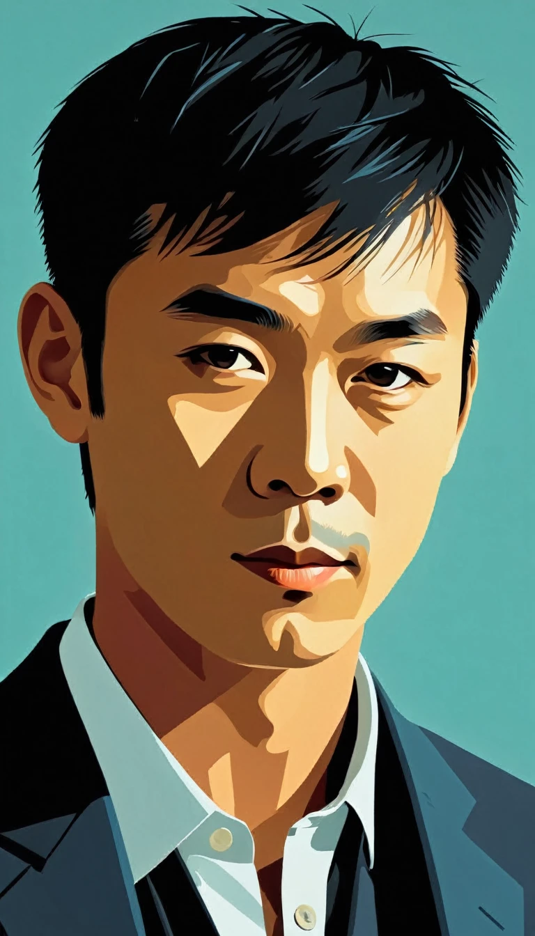 Vector art, vectorized, portrait, Jack Chan , Vector art, close up portrait, minimalized, toned colors,