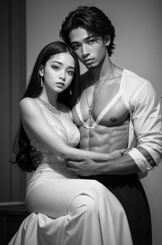A young king with his queen with the in their arms posing for a photo