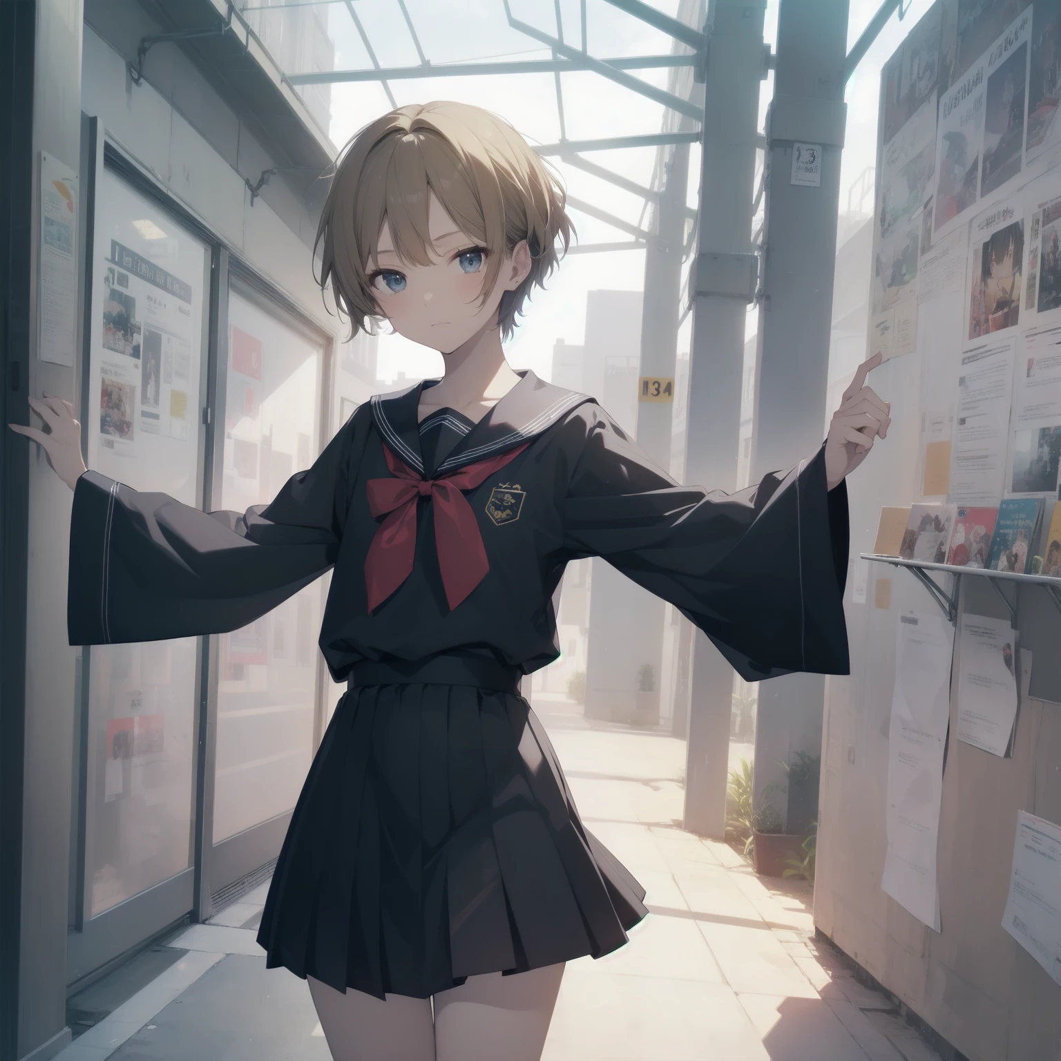 ultra-absurdres-Top quality by artist God, ultra-detailed, high resolution, anime moe artstyle, best anime 8k konachan wallpaper, pixiv contest winner, pool:2810, perfect anatomy,break, 1girl, (Please draw a girl walking sleepily to school alone. )break,(Solo,little female, -yeld:1.Full limbs, complete fingers,a junior hihort hair), short cut, flat chest, , small butt, small black eyes, beautiful detailed eyes, well-proportioned iris and pupils, expressive eyes, highres detailed hair, soft expression, salor school_uniform, sailor collar, serahuku, bow, pleated skirt,(Detailed Lighting), (Detailed background), in the School commute route. break,super detailed skin, Best cinematic lighting powered by famous artist, 8k,beauty illustration,photoshop_(medium),very aesthetic,break,((artist:takafumi )), artist:clamp ,artist:carnelian ,artist:kantoku ,