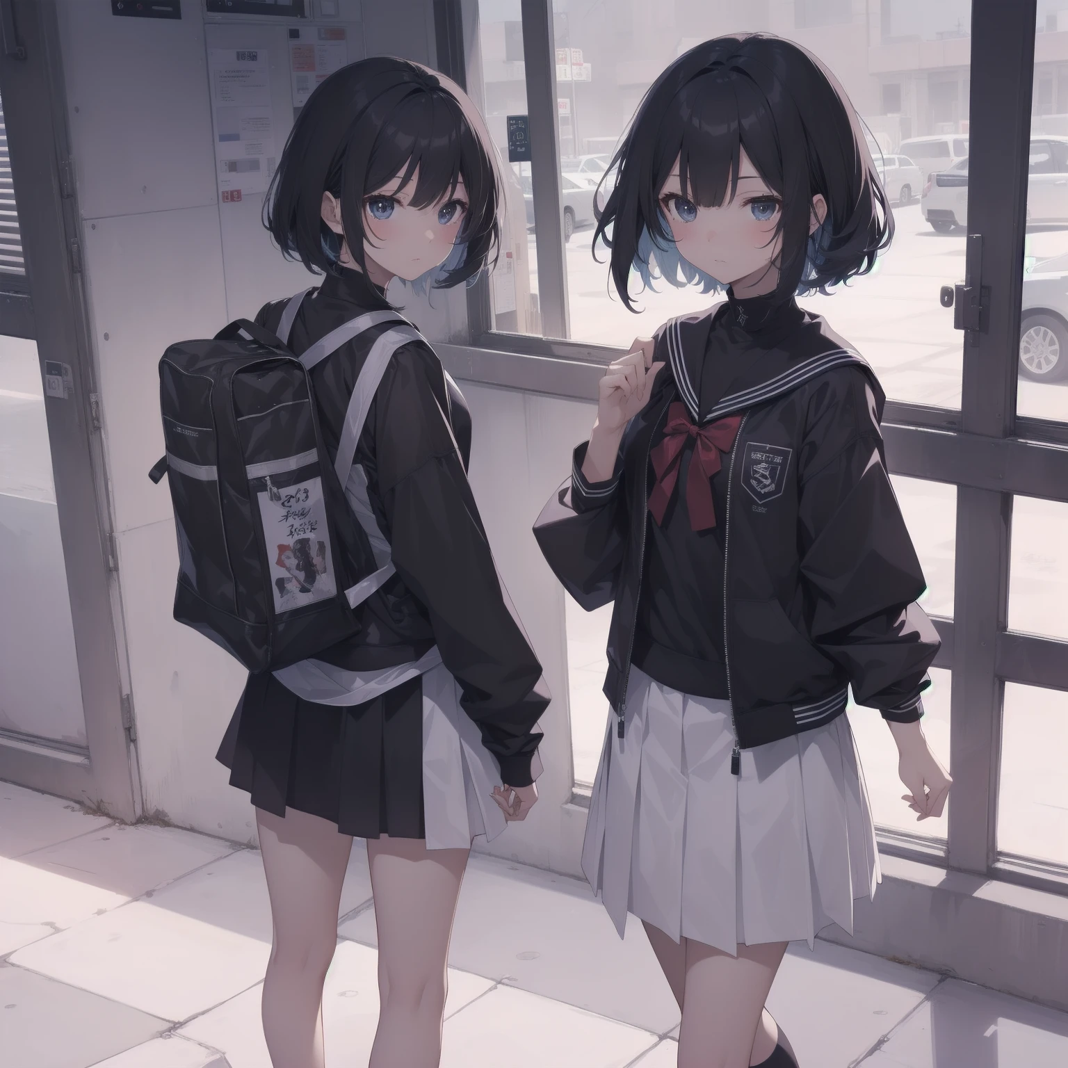 ultra-absurdres-Top quality by artist God, ultra-detailed, high resolution, anime moe artstyle, best anime 8k konachan wallpaper, pixiv contest winner, pool:2810, perfect anatomy,break, 1girl, (Please draw a girl walking sleepily to school alone. )break,(Solo,little female, 13-year-old:1.3),Full limbs, complete fingers,a junior high school student, (very short hair), short cut, flat chest, , small butt, small black eyes, beautiful detailed eyes, well-proportioned iris and pupils, expressive eyes, highres detailed hair, soft expression, salor school_uniform, sailor collar, serahuku, bow, pleated skirt,(Detailed Lighting), (Detailed background), in the School commute route. break,super detailed skin, Best cinematic lighting powered by famous artist, 8k,beauty illustration,photoshop_(medium),very aesthetic,break,((artist:takafumi )), artist:clamp ,artist:carnelian ,artist:kantoku ,
