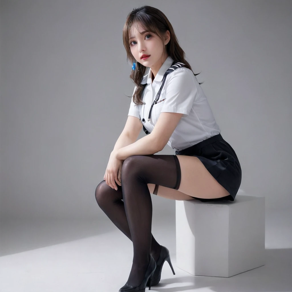 Sexy young beautiful nurse in tight latex nurse uniform、(She is squatting with her legs spread in a bold pose.:1.9)、Nurse cap、Medical Clipboard、night、On duty、Erotic atmosphere、(Highest quality、4k、8k、High resolution、masterpiece:1.2)、Super detailed、(Real、Photorealistic、Photorealistic:1.37)、(delicate、Very detailed、Hyperrealistic:1.2)、(Delicate facial features、Beautifully detailed eyes、Beautifully detailed lips、Very detailedな目と顔、Long eyelashes:1.4)、Cinematic lighting、Dramatic lighting、Chiaroscuro Lighting、Dramatic Shadows、Moody lighting、Functional、Enchanting、Enchanting、Tempting、Tempting