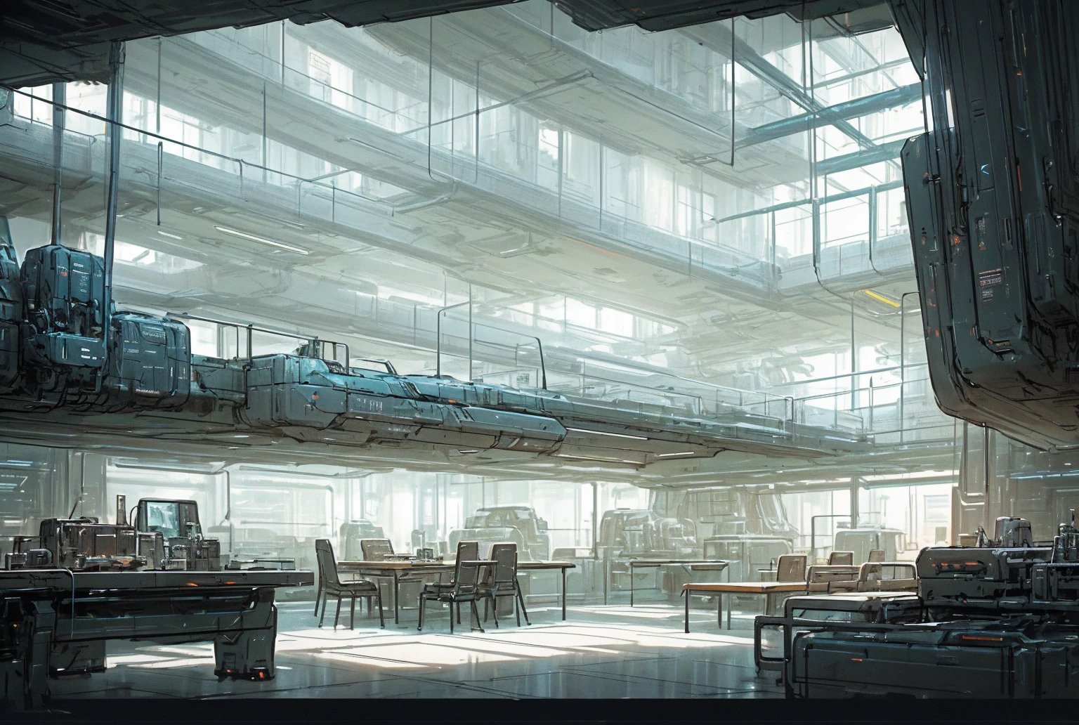 spaceship interior with a table and chairs and a large window, 8 k high detail concept art, futuristic setting, 8 k concept art, 8k concept art, scifi environment, sci - fi interior, scifi setting, sci - fi environment, 8k hd concept art, detailed 4k concept art, futuristic environment, surreal sci fi set design, futuristic base
