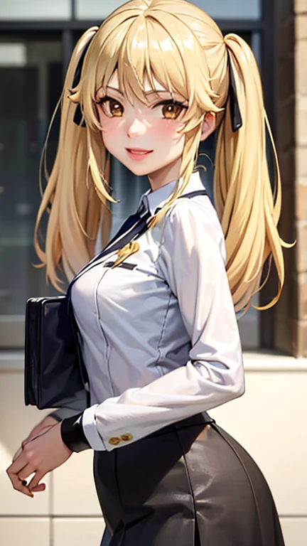 (best quality:1.1), (masterpiece:1.4), (absurdres:1.0), portrait, smile
1girl, saotome mary , , twintails, blonde hair, black skirt, looking at viewer,
 