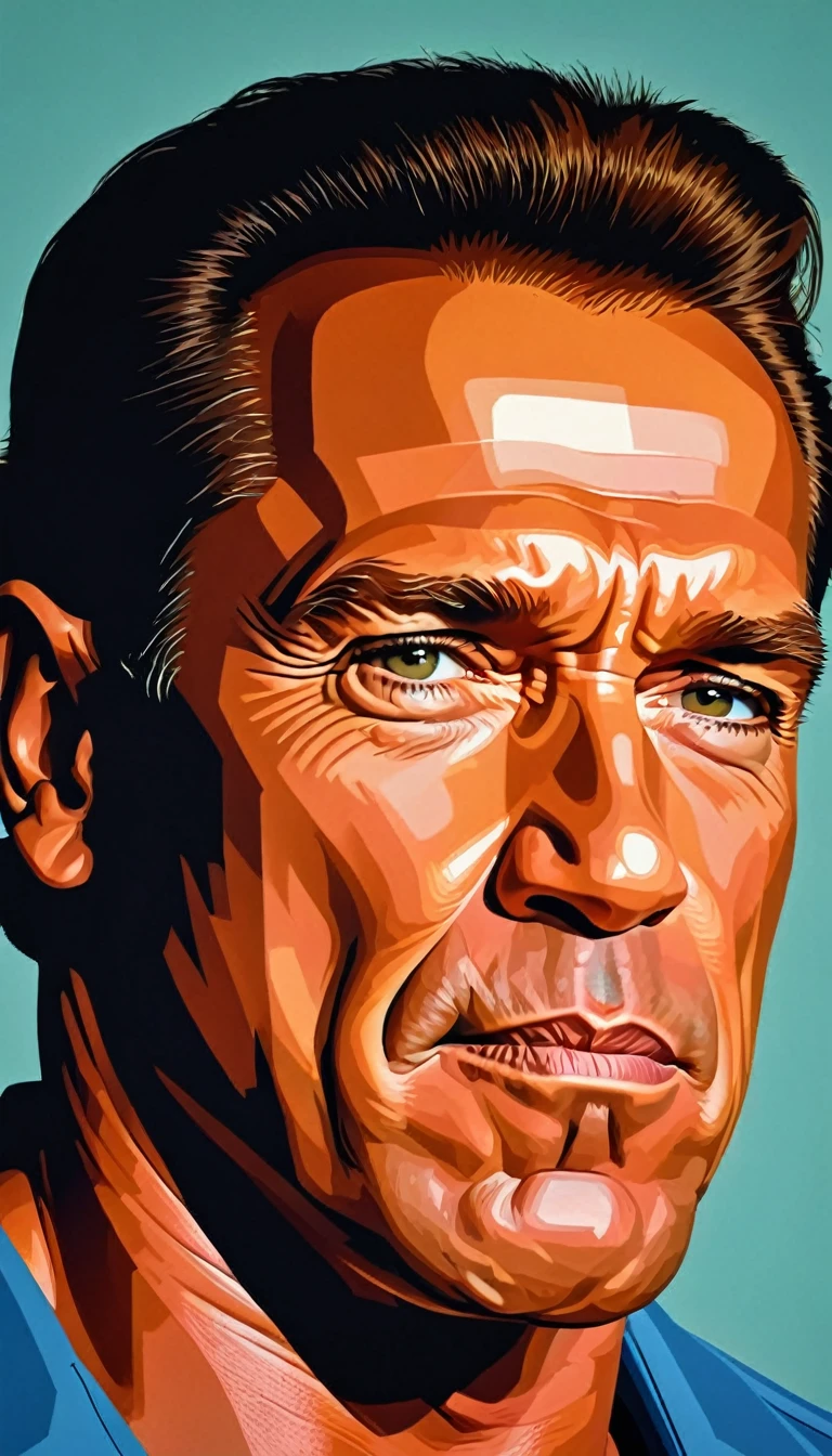 A highly detailed, minimalistic vector art portrait of Arnold Schwarzenegger, close-up view, toned colors, photorealistic, sharp focus, 8k, best quality, masterpiece