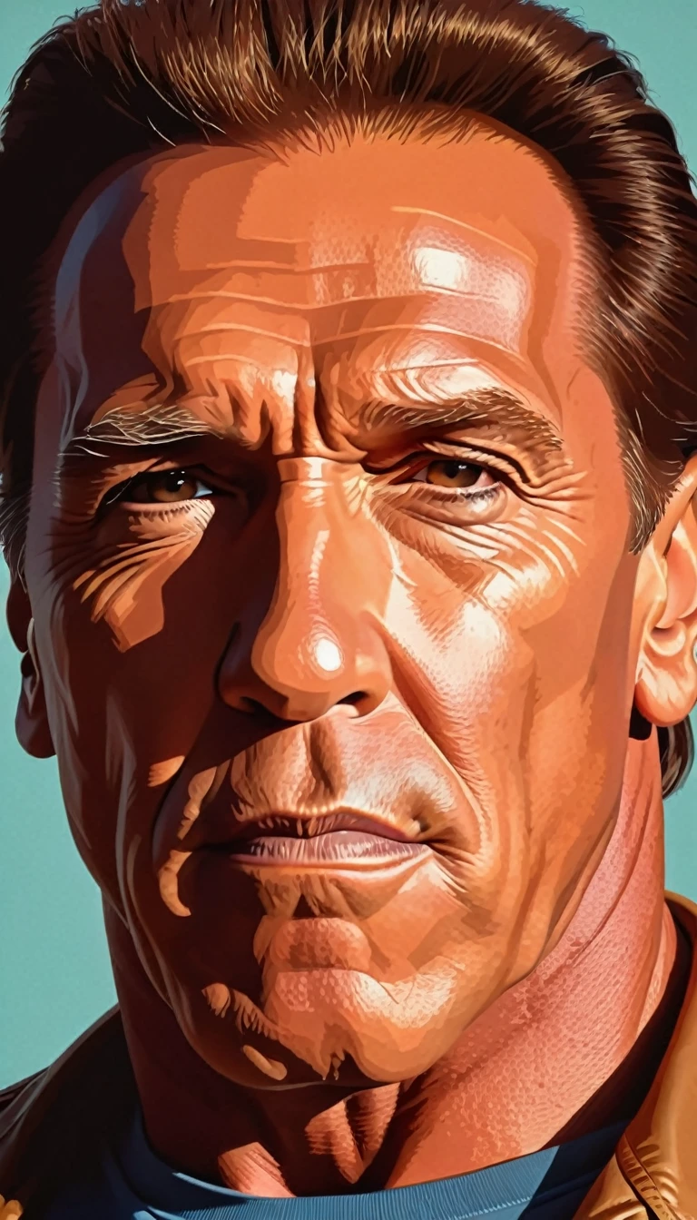 A highly detailed, minimalistic vector art portrait of Arnold Schwarzenegger, close-up view, toned colors, photorealistic, sharp focus, 8k, best quality, masterpiece