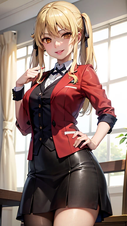 (best quality:1.1), (masterpiece:1.4), (absurdres:1.0), portrait, smile
1girl, saotome mary , , twintails, blonde hair, black skirt, looking at viewer,
 