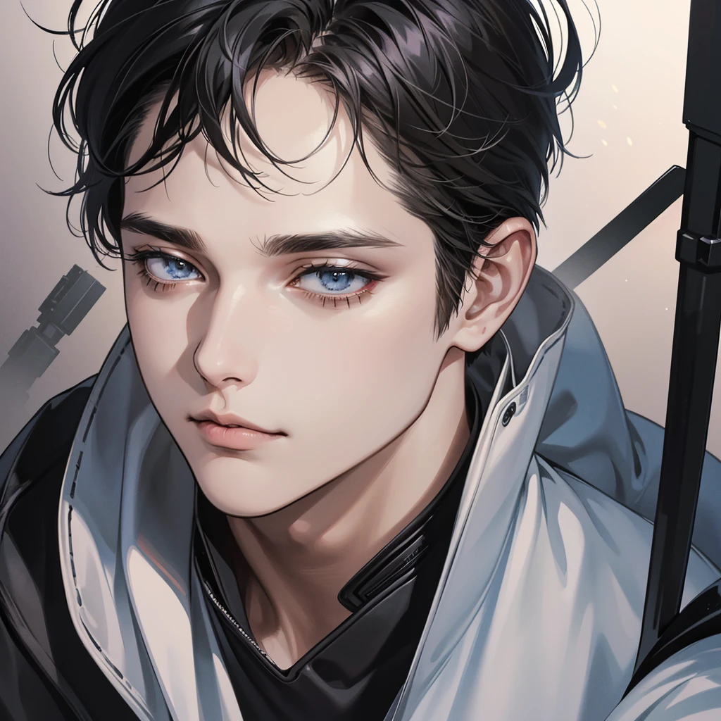 (best quality digital art digital illustration 4k high resolution beautiful image hyperdetailed image perfect lines dark lighting Wallpaper) (1:1 photorealistic) (neutral colors hdr 1.4) (anime style) an adult 25 year old man (expressionless perfect detailed face) medium black hair modern clothes dystopia