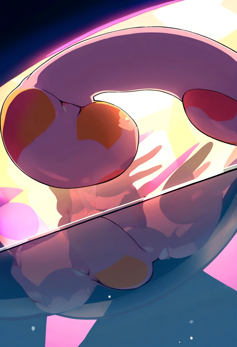 bottom view, girl laying on glass table