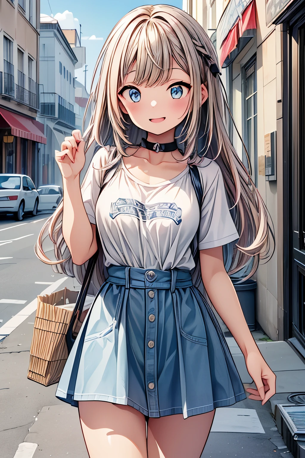 (((masterpiece))), (Highest quality), (Super detailed), (very_expensive_solve), (big_file size), (Full Color), One Kemomiko Girl, Beautiful pink and white two-tone hair, Big and beautiful eyes, Blue Eyes, (The best smile),  (smile: 1.1), (Open your mouth: 1.1), (Please open your eyes: 1.2), Seaside, ((空を飛んでるSeagullにfrench friesを食べさせている)), from behind, Cowboy Shot, ((Seagull)), ((french fries)), Oversized T-shirt, ((french friesを食べている)),