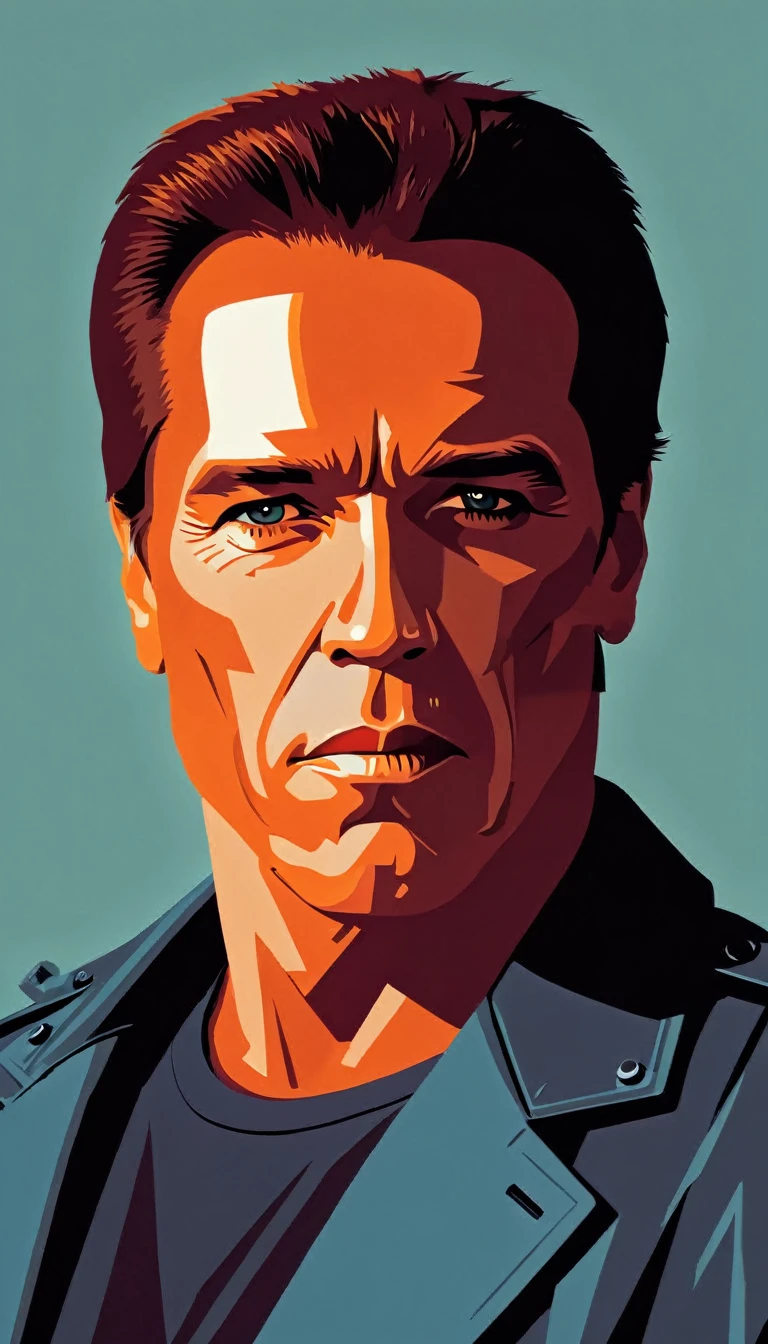Vector art, vectorized, portrait, arnold Schwarzenegger as Terminator , Vector art, close up portrait, minimalized, toned colors,