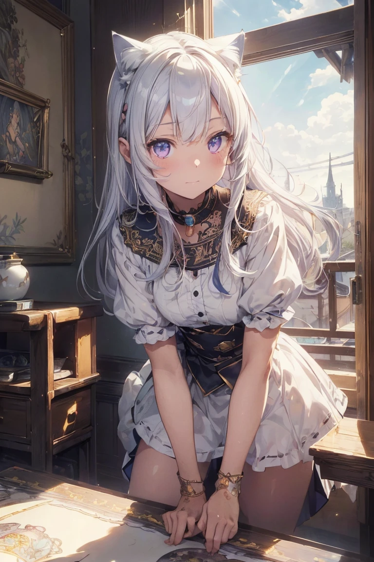 (((masterpiece))), (((Highest quality))), ((Very detailed)), ((Very detailedなイラスト)), ((Ultra-fine painting)), (16K Highest quality wallpaper:1.4), (Detailed and elaborate illustration style,:1.8) Detailed skin texture, High quality fabric, , (T-masterpiece), (Very detailedな顔:1.4), original, RAW Photos, Professional, Intricate details, Very detailed, Direct sunlight:1.6, ,(Cowboy Shot:1.9)、(Perfect Anatomy:1.4), (Extremely elaborate hands:1.2), (Very elaborate fingers:1.2), (Very elaborate fingers先:1.2),, (alone:1.6), (beautiful and adorable cat ears:1.6), (Intricate and delicate cat ears:1.4), (beautiful, Shiny white hair:1.6), (Very fine and delicate white hair:1.4),, (Very detailedな顔:1.4),(Light purple eyes:1.4),(smile:1.4),masterpiece, Goblin Riding, Goblin riding a girl, (On all fours), One girl, (Magical girl:1.1), (Nose hook), reins, collar, Lock, rope, (anklet, Locked ankles, bracelet, Locked wrists, Bound hands:1.1), Saphir Martha, Blue Hair, Long Hair, blue eyes, Small Beast, Blunt bangs, horn, Hollow Eyes, Hollow Eyes, follow, Mind control, Expressionless, emotionless