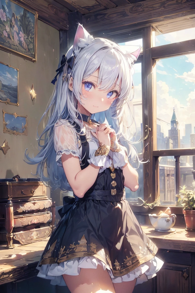 (((masterpiece))), (((Highest quality))), ((Very detailed)), ((Very detailedなイラスト)), ((Ultra-fine painting)), (16K Highest quality wallpaper:1.4), (Detailed and elaborate illustration style,:1.8) Detailed skin texture, High quality fabric, , (T-masterpiece), (Very detailedな顔:1.4), original, RAW Photos, Professional, Intricate details, Very detailed, Direct sunlight:1.6, ,(Cowboy Shot:1.9)、(Perfect Anatomy:1.4), (Extremely elaborate hands:1.2), (Very elaborate fingers:1.2), (Very elaborate fingers先:1.2),, (alone:1.6), (beautiful and adorable cat ears:1.6), (Intricate and delicate cat ears:1.4), (beautiful, Shiny white hair:1.6), (Very fine and delicate white hair:1.4),, (Very detailedな顔:1.4),(Light purple eyes:1.4),(smile:1.4),masterpiece, Goblin Riding, Goblin riding a girl, (On all fours), One girl, (Magical girl:1.1), (Nose hook), reins, collar, Lock, rope, (anklet, Locked ankles, bracelet, Locked wrists, Bound hands:1.1), Saphir Martha, Blue Hair, Long Hair, blue eyes, Small Beast, Blunt bangs, horn, Hollow Eyes, Hollow Eyes, follow, Mind control, Expressionless, emotionless