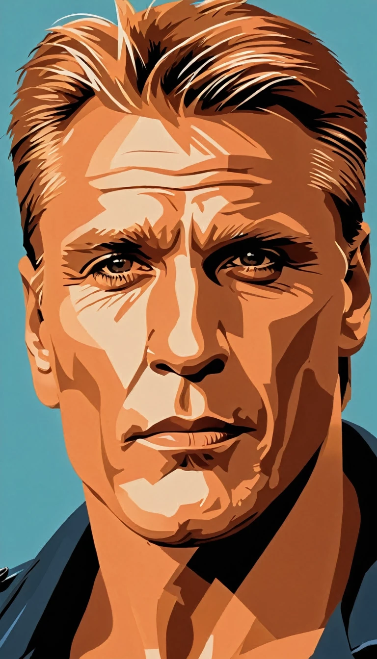 Vector art, vectorized, Dolph Lundgren , Vector art, close up portrait, minimalized, toned colors,