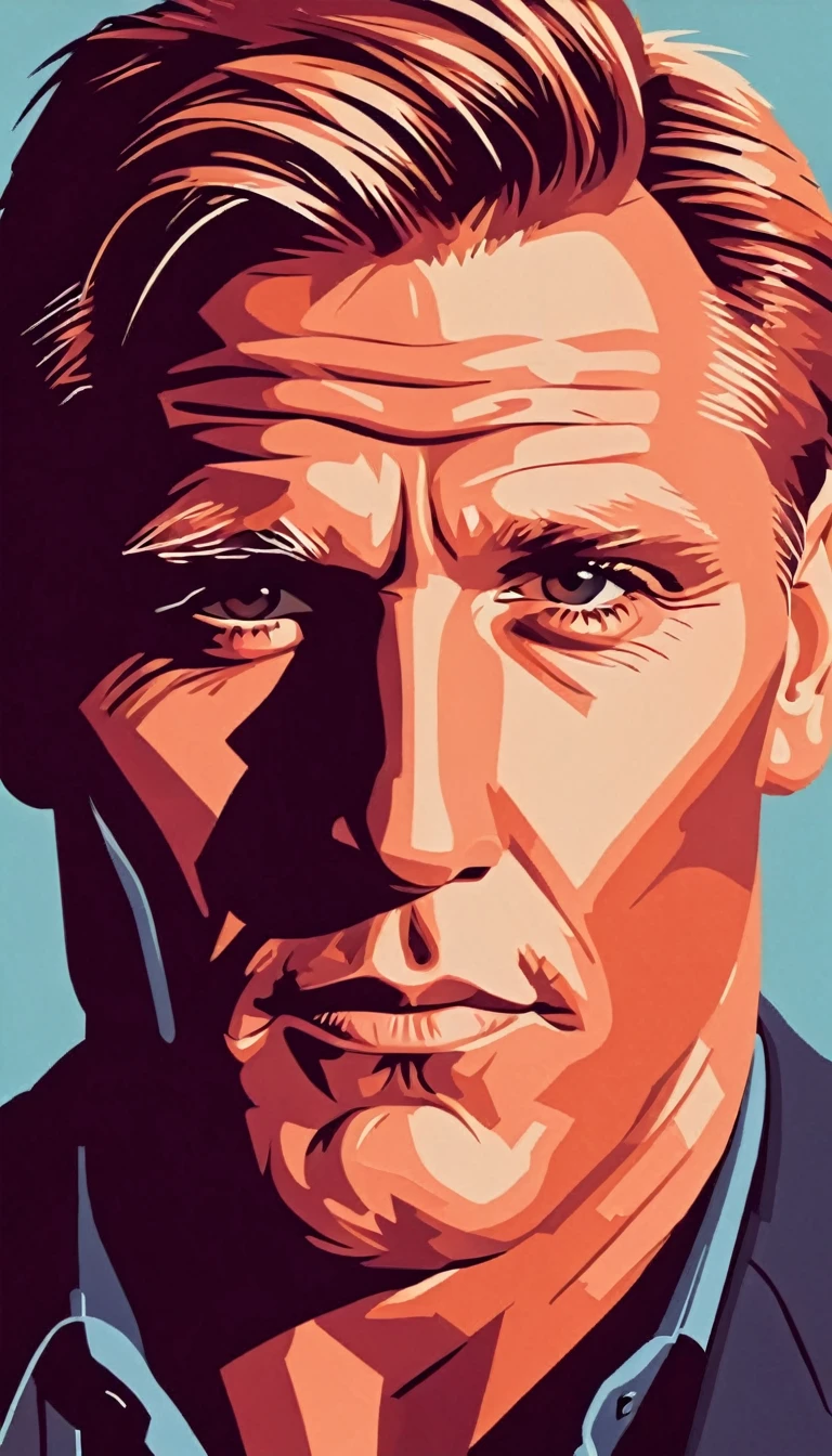 Vector art, vectorized,  Dolph Lundgren     , Vector art, close up portrait, minimalized, toned colors,
