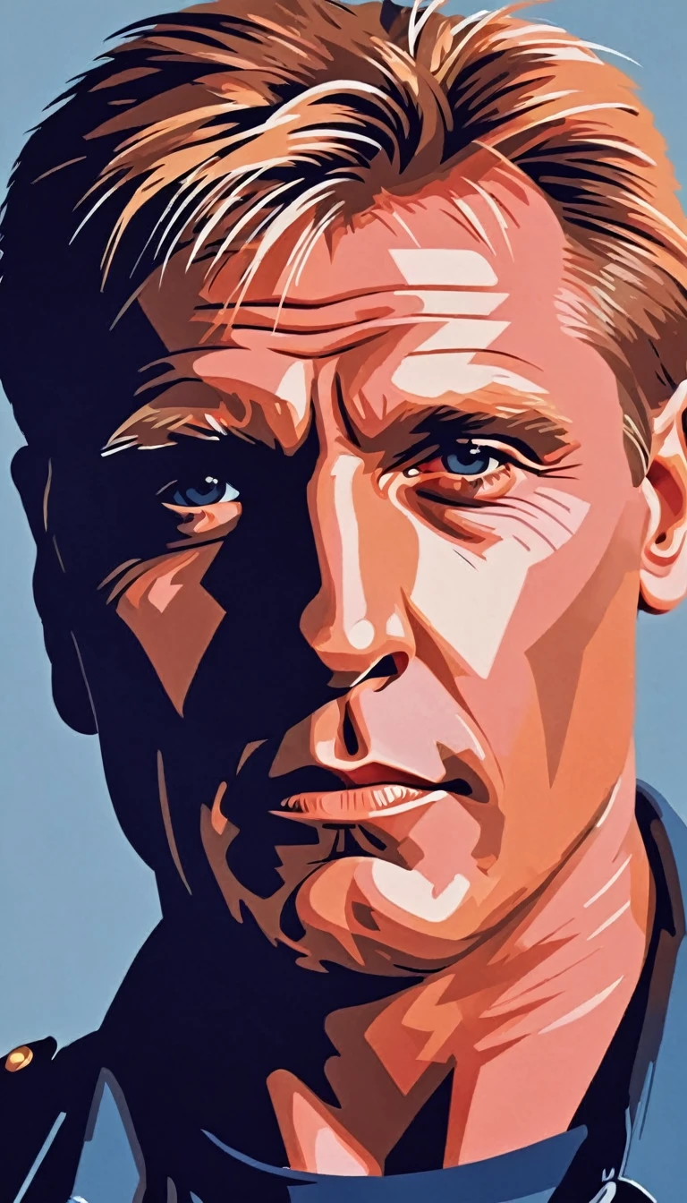 Vector art, vectorized, Dolph Lundgren , Vector art, close up portrait, minimalized, toned colors,