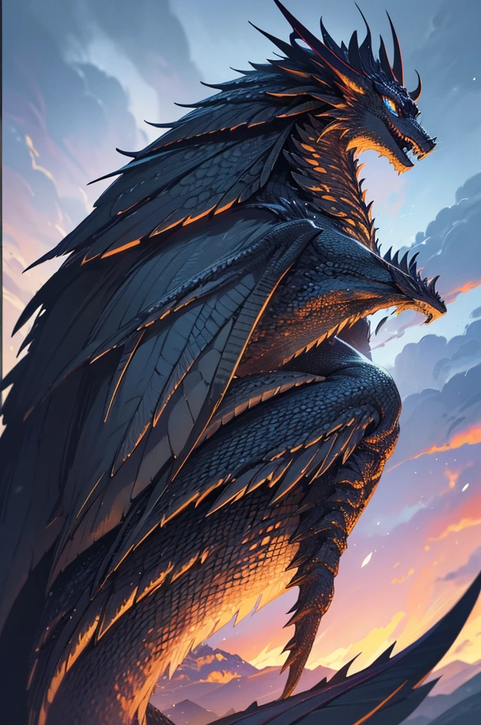a beautiful detailed young woman with long black hair and dark eyes, wearing traditional Japanese clothing, riding on a large black dragon with horns and scales, the dragon has two massive wings, the background is a dramatic sky with lightning, cinematic dramatic lighting, (best quality,4k,8k,highres,masterpiece:1.2),ultra-detailed,(realistic,photorealistic,photo-realistic:1.37),extremely detailed eyes and face,longeyelashes,detailed intricate scales,dramatic intense colors,epic fantasy,anime style