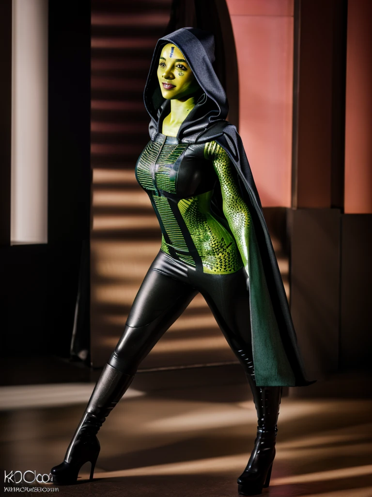 (best quality, masterpiece, beautiful and aesthetic:1.2, colorful, dynamic angle, highest detailed face)1girl,barissoffee, sthoutfit hood full body 8k unity render, action shot, skin pores, (green skin:1.4), facial tattoo,upper body portrait, looking at viewer, smiling(high contrast, official art, extreme detailed, highest detailed) full body 8k unity render, action shot, skin pores
