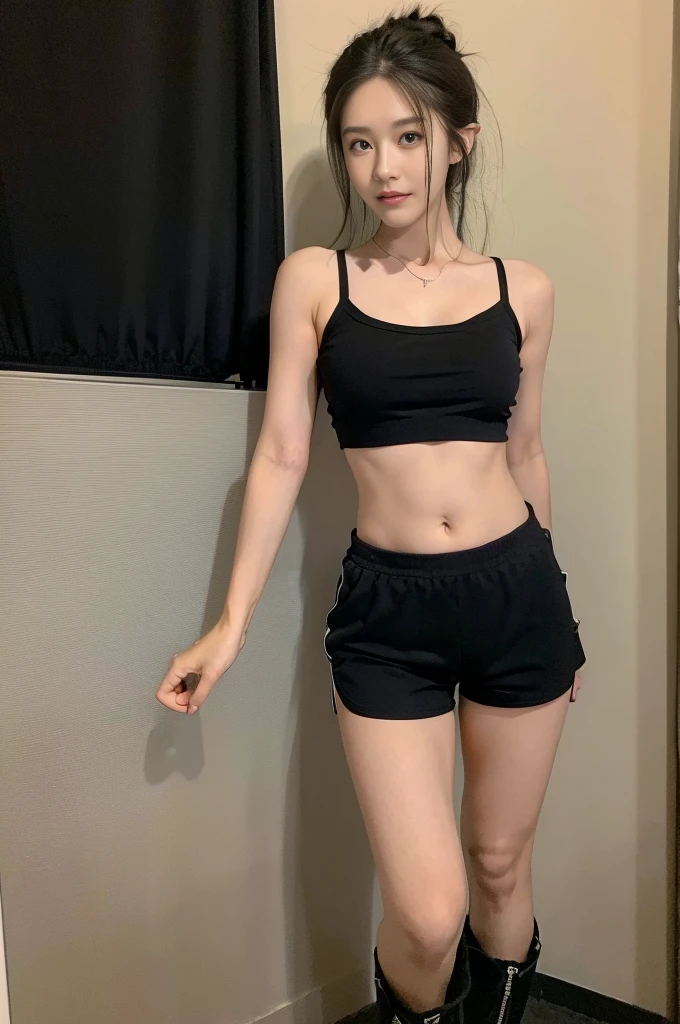 , twinsies、The ultra-detailliert, (A hem full flared shorts), (Oversized T-shirt with excess fabric when tucked into a shorts), (white strapless DRESS), (Skirt full thigh), (knee-length outfit), ((full-body standing image)), (cotton spaghetti-strap top), (white sneakers), (a pair of white leather boots, highly detailed boots), (32K,1 20-year-old girl, The light from the rear room is backlit, Ray traching), (top meets shorts), (bare arms), (bare shoulder), (A hem full flared shorts, (upper breasts are firm), (short upper chest), (full breasts), (shorts), (large knee), (large shin), (black shorts), (black shorts), (black shorts), (black shorts), (black shorts), (black shorts), (black shorts), (black shorts), (Breasts tilting towards the upper chest :1.5), (a girl pretty girl with perfect figure), (big buttocks), (large buttocks), (lightweight shorts), (lightweight shorts), (lightweight shorts), (lightweight shorts), (lightweight shorts), (lightweight shorts), (lightweight shorts), (lightweight shorts), (lightweight shorts), (lightweight shorts), (lightweight shorts), (lightweight shorts), (top meets shorts), (top meets shorts), (top meets shorts), (top meets shorts), (top meets shorts)