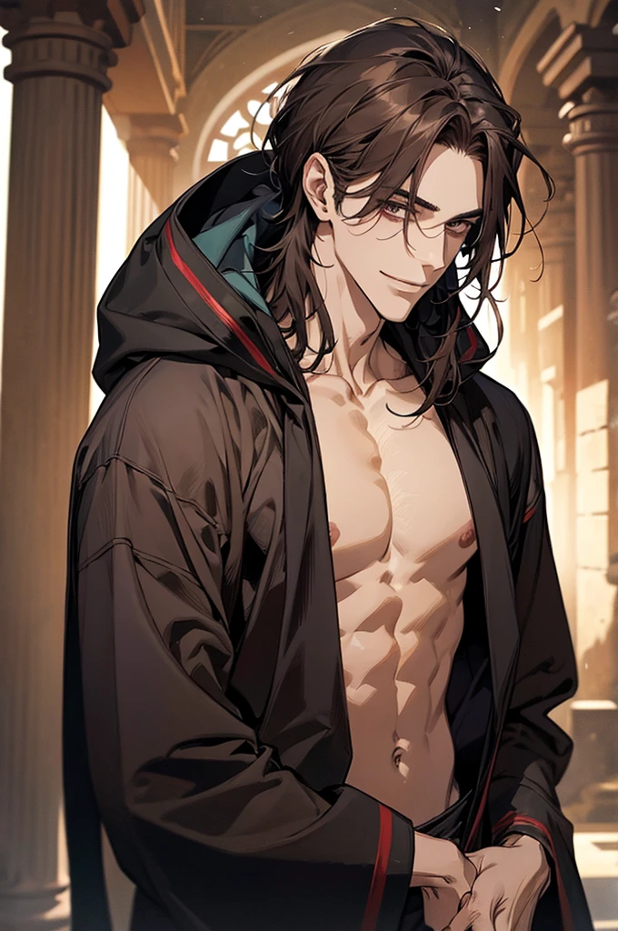 (absurdres, highres, ultra detailed), 1 male, adult, handsome, tall muscular guy, broad shoulders, finely detailed eyes and detailed face, black very long hair, handsome, fantasy, gothic, wolf ears, wolf tail, Sunlight, Fantastic light and shadow, Scenery, portrait, vampire fangs, sexy, attractive, full body, tongle, no clothes, no shirt,, Dog Collar, bangs, cute face,, red eyes, angry face, open mouth