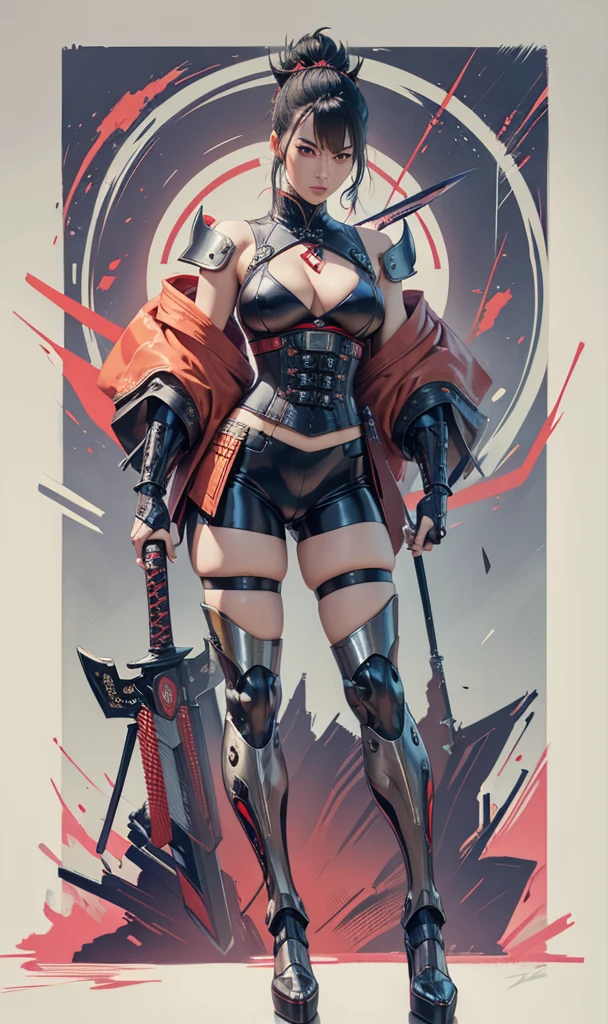 (high-res, vivid colors),araffe dressed in a black suit holding a sword and a sword, cyborg samurai, cyber japan samurai armor, cyberpunk samurai, very beautiful cyberpunk samurai, full samurai armor spiderman, bio - mechanical ninja samurai, portrait of a cyberpunk samurai, cyber japan style armor, cyber japan armor, celtic and cyberpunk armor, black bull samurai, intricate assasin mecha armor