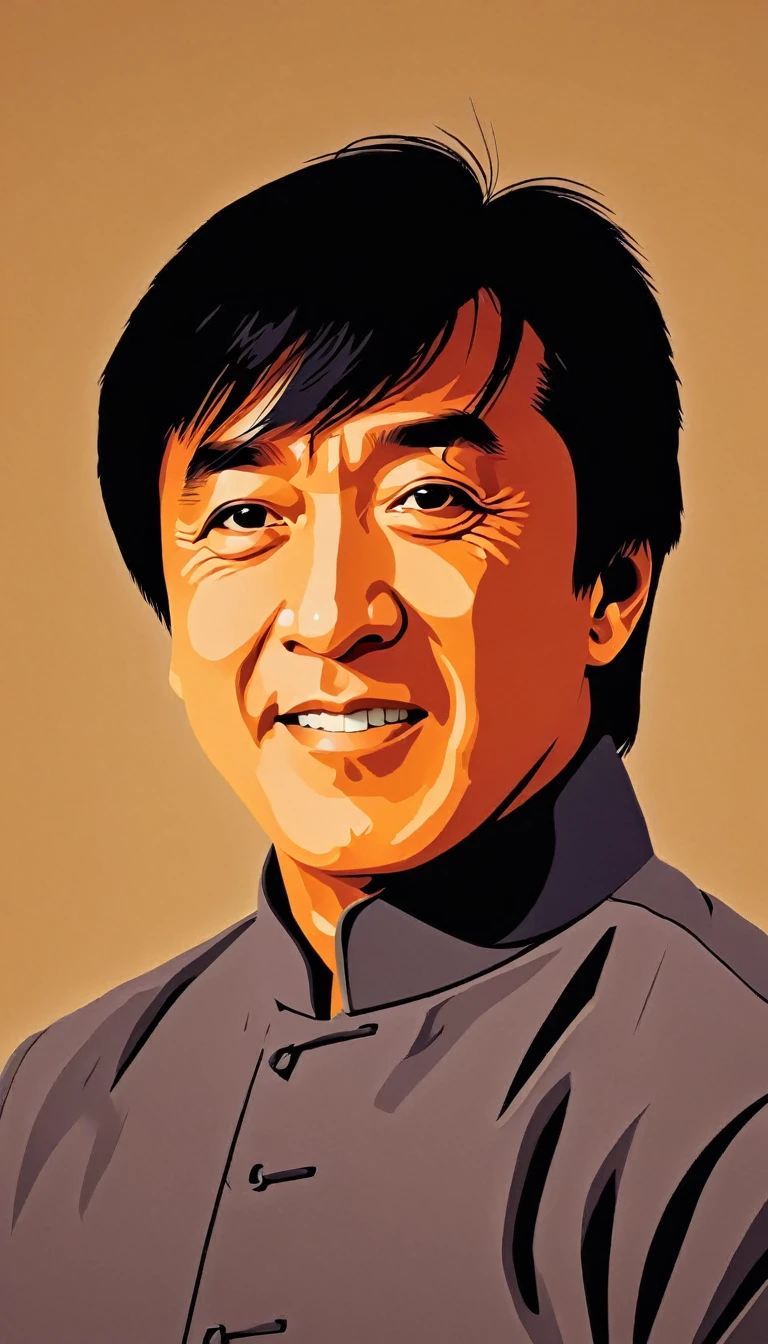 Vector art, vectorized,  Jackie Chan     , Vector art, close up portrait, minimalized, toned colors,