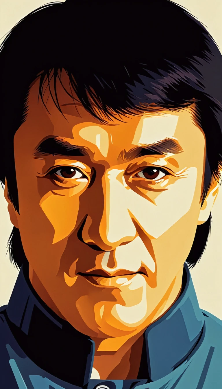 Vector art, vectorized, Jackie Chan , Vector art, close up portrait, minimalized, toned colors,