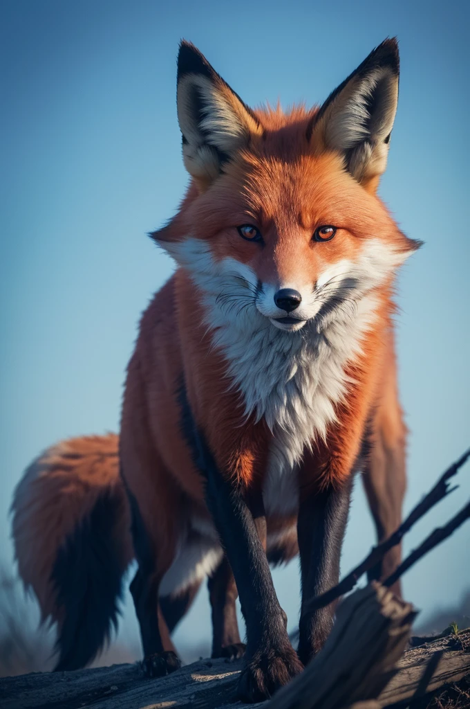 A very scary fox with red eyes and writing in blue “The bad thing is back” I want the writing the way it is between the “