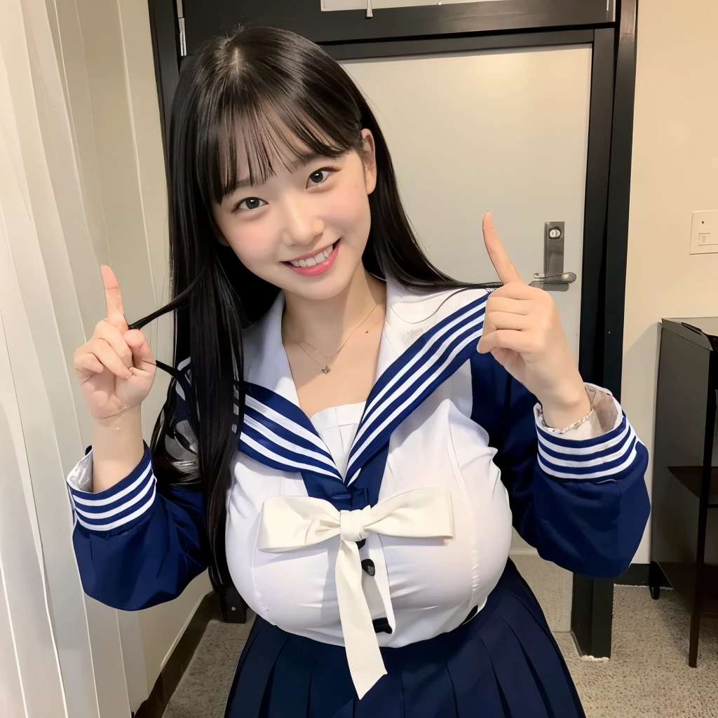 1 girl, 2 peopleで, Highest quality, 8k, Japanese women photos, , kindergarten teacher, 長くてストレートなBlack Hair,, ((plump)), ((Big Breasts)),Sailor suit,Sailor suit,, The best smile,Grow eyes, Shining happiness, Caring personality, Sweet feminine aura, Calm but firm attitude, I have a few freckles on my cheeks, A spirit of warmth and joy, Discreet and perfect for class,Eyes that shine with devotion, a humble and dedicated kindergarten teacher, 2 people,超Big Breasts,Big Breasts,Sailor suit,mini skirt,Black HairのストレートLong Hair,Long Hair,Black Hair,17 years old heartbreaking.,Cute pose,Cute pose,Purikura,Purikura,Finger Heart,The whole body was photographed,The whole body was reflected,Leather shoes,超Big Breasts,Big Breasts,Big Breasts,大きなvalley,valley,valley,胸のvalley,It's heartbreaking.,I can see your chest,Emphasized breasts,Big Breasts,Big Breasts,looking at the camera,